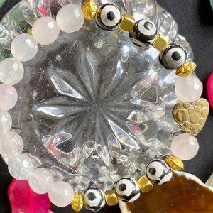 Rose Quartz and Black Onyx Precious Stones Bracelet